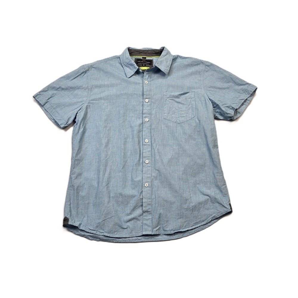 Nickel & Iron Men's 100% Cotton Light Blue Short Sleeve Chambray Button-Up  L